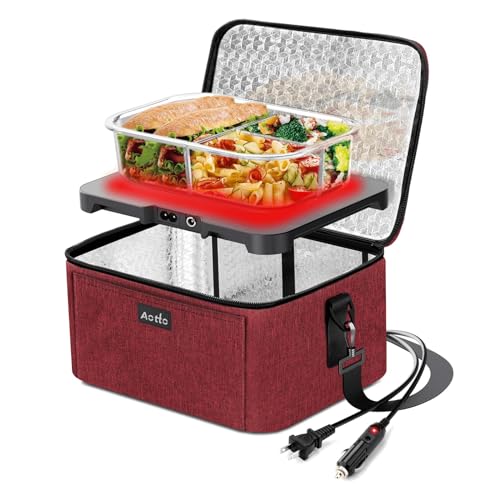 Aotto Portable Oven, Electric Lunch Box Food Heater - 12V/24V/110V 3-in-1 Car Food Warmer - Heated Lunch Box for Adults - Cook, Reheat & Keep Meals Warm for Car, Truck, Travel, Work, Home - Red - Image 1