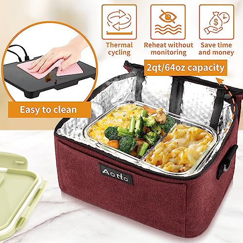 Aotto Portable Oven, Electric Lunch Box Food Heater - 12V/24V/110V 3-in-1 Car Food Warmer - Heated Lunch Box for Adults - Cook, Reheat & Keep Meals Warm for Car, Truck, Travel, Work, Home - Red - Image 3