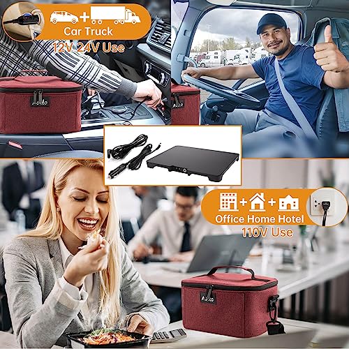 Aotto Portable Oven, Electric Lunch Box Food Heater - 12V/24V/110V 3-in-1 Car Food Warmer - Heated Lunch Box for Adults - Cook, Reheat & Keep Meals Warm for Car, Truck, Travel, Work, Home - Red - Image 2