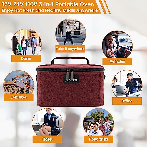 Aotto Portable Oven, Electric Lunch Box Food Heater - 12V/24V/110V 3-in-1 Car Food Warmer - Heated Lunch Box for Adults - Cook, Reheat & Keep Meals Warm for Car, Truck, Travel, Work, Home - Red - Image 5