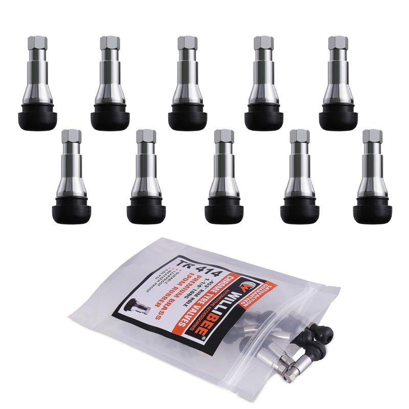 WILLIBEE TR414 Tyre Valve Stem Brass, EPDM Rubber & Chrome Alloy Tubeless Tire Valve Stem for Car (CTR414-10Pcs) - Image 1