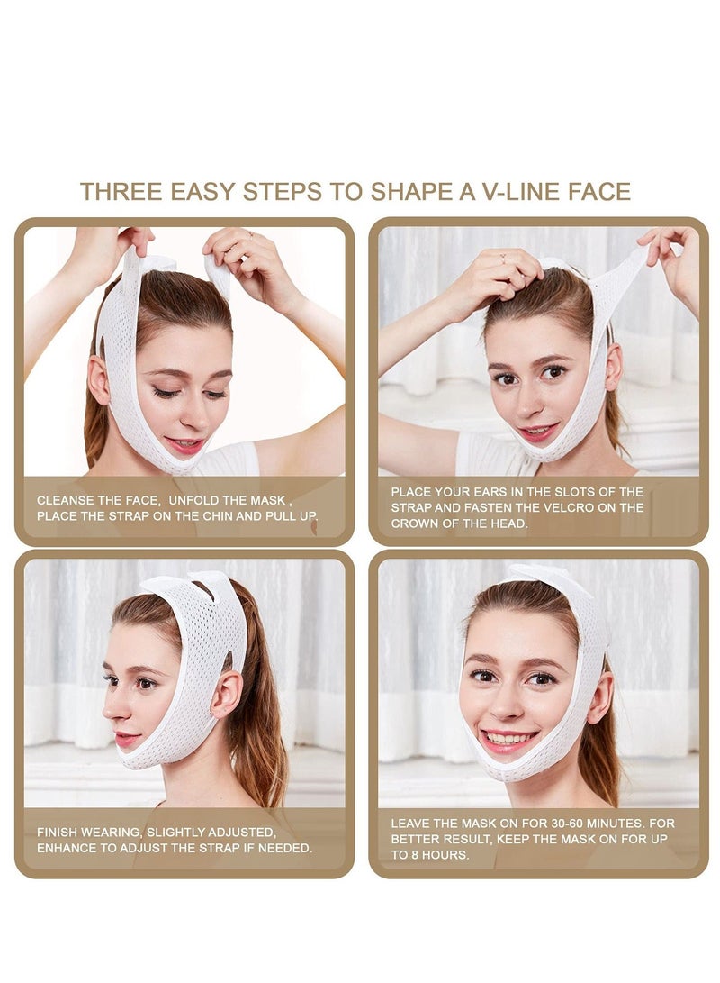 V-Line Face Lifting Mask with Double Chin Reducer Strap - Slimming and Tightening Bandage for a Youthful, Wrinkle-Free Appearance - Reusable and Washable White - Image 5