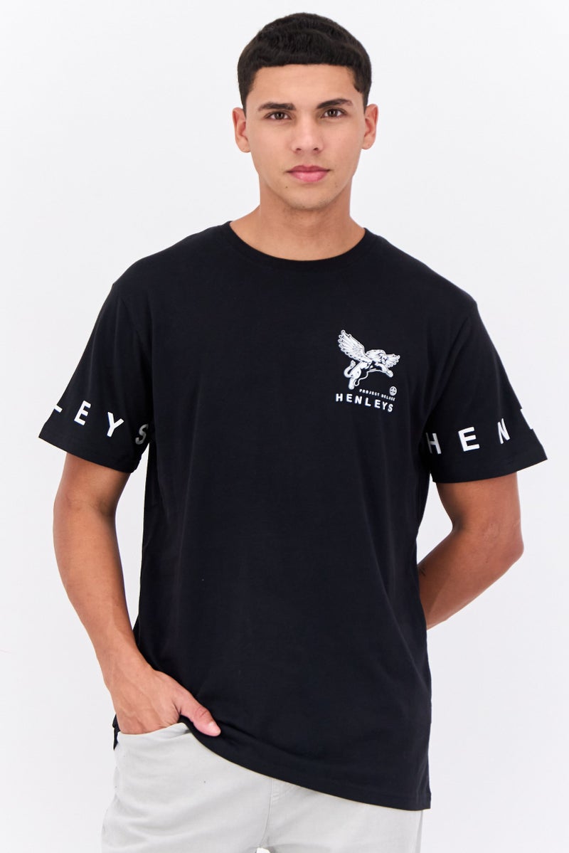 Henleys Men Crew Neck Short Sleeves Graphic Printed T-Shirt, Black - Image 1