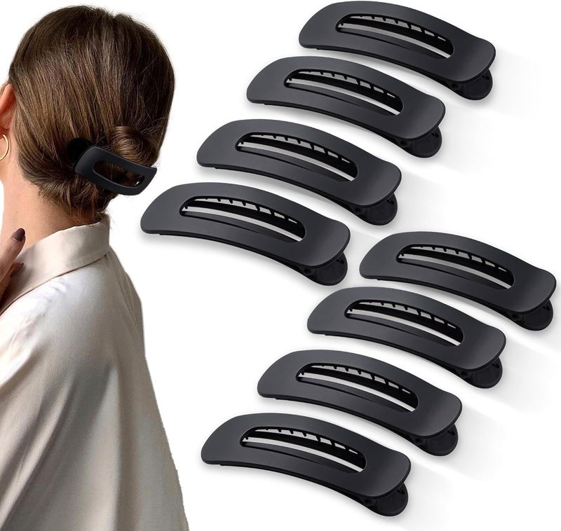 Cptots 8 Pcs Large Lay Flat Claw Clips for Women French Side Slide Barrettes for Thick Thin Hair Rectangle Alligator Hair Accessories,Black - Image 1