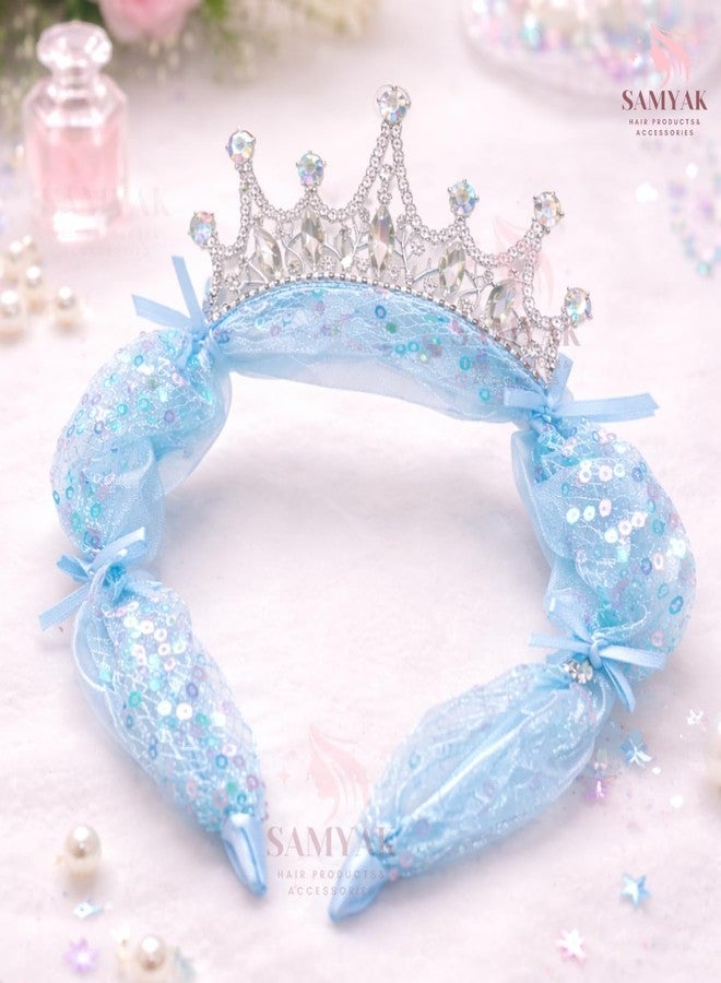 Samyak Princess Hairband for Girls | Sequin Crown Tiara Headband | Party Dress Up Hair Accessory (Blue) - Image 4