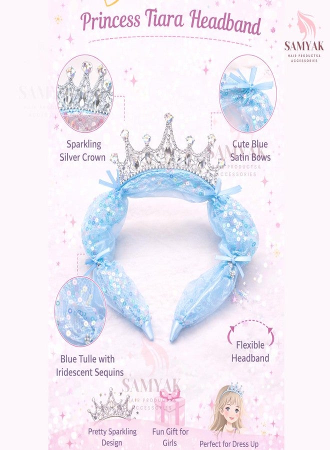 Samyak Princess Hairband for Girls | Sequin Crown Tiara Headband | Party Dress Up Hair Accessory (Blue) - Image 3