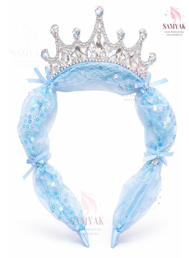 Samyak Princess Hairband for Girls | Sequin Crown Tiara Headband | Party Dress Up Hair Accessory (Blue) - Image 2