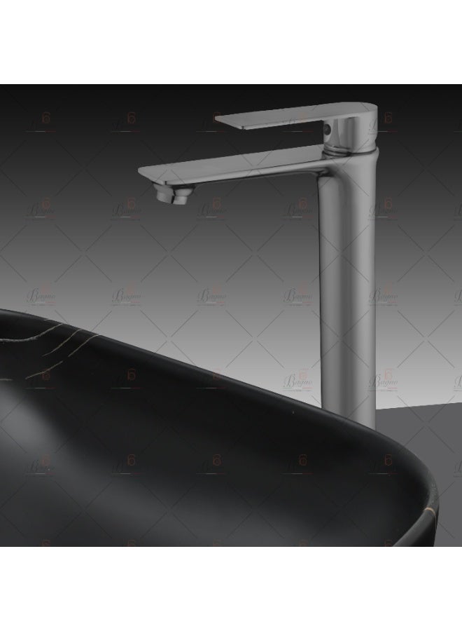 B Bagno Modern Long Basin Mixer Tap 3401-1GR – Gray Finish, Single Lever, Water-Saving Long Faucet for Bathroom Sink - Image 2