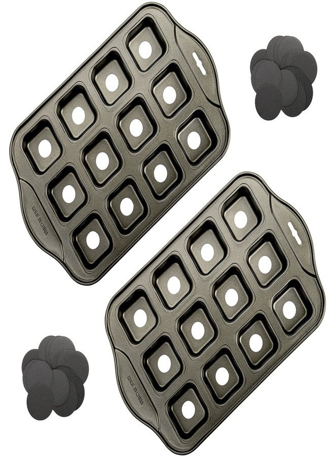 Tosnail 2 Pack 12 Cavity Mini Cheesecake Pan with Removable Bottom, All Edges Brownie Pans, Square Cupcake Muffin Pan, Small Bread Loaf Mold - Square - Image 1