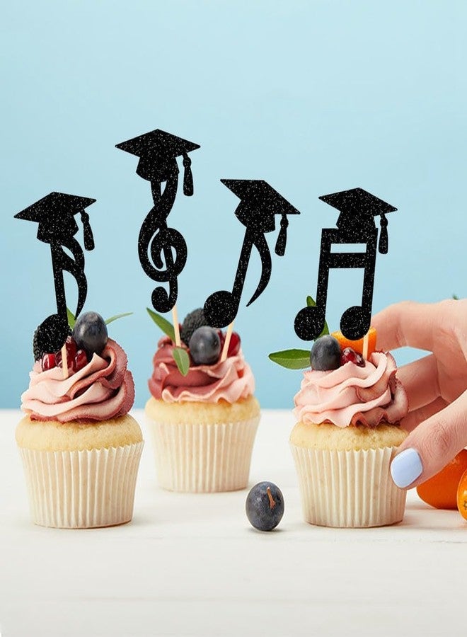 Geluode Conservatory of Music Graduation Cupcake Toppers, 24pcs Glitter Musical Note Design With Graduate Cap Cupcake Decorations, for Graduation Party Supplies, Cake Decor Party Favors, Cake Accessories - Image 5