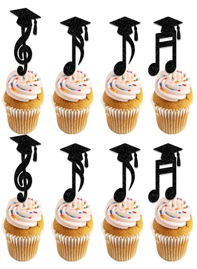 Geluode Conservatory of Music Graduation Cupcake Toppers, 24pcs Glitter Musical Note Design With Graduate Cap Cupcake Decorations, for Graduation Party Supplies, Cake Decor Party Favors, Cake Accessories - Image 1