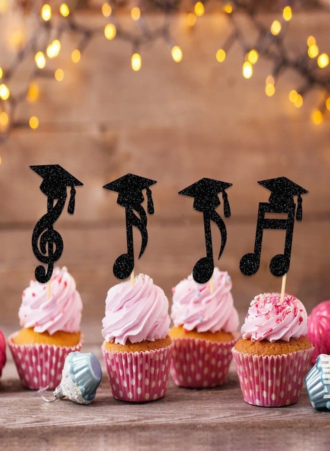Geluode Conservatory of Music Graduation Cupcake Toppers, 24pcs Glitter Musical Note Design With Graduate Cap Cupcake Decorations, for Graduation Party Supplies, Cake Decor Party Favors, Cake Accessories - Image 4
