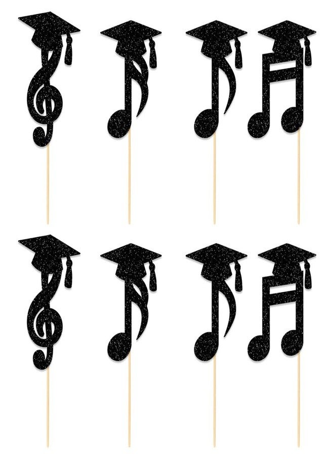 Geluode Conservatory of Music Graduation Cupcake Toppers, 24pcs Glitter Musical Note Design With Graduate Cap Cupcake Decorations, for Graduation Party Supplies, Cake Decor Party Favors, Cake Accessories - Image 2