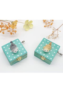 Excefore Wooden Hand Crank Music Box, Blue Box Wedding Birthday Musical Gift, Castle in The Sky, Lovely Cat  - Image 2
