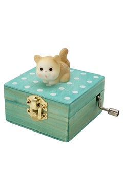 Excefore Wooden Hand Crank Music Box, Blue Box Wedding Birthday Musical Gift, Castle in The Sky, Lovely Cat  - Image 1