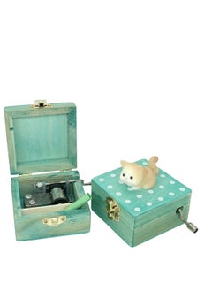 Excefore Wooden Hand Crank Music Box, Blue Box Wedding Birthday Musical Gift, Castle in The Sky, Lovely Cat  - Image 5