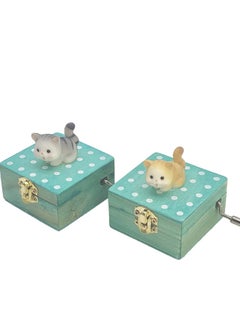 Excefore Wooden Hand Crank Music Box, Blue Box Wedding Birthday Musical Gift, Castle in The Sky, Lovely Cat  - Image 3