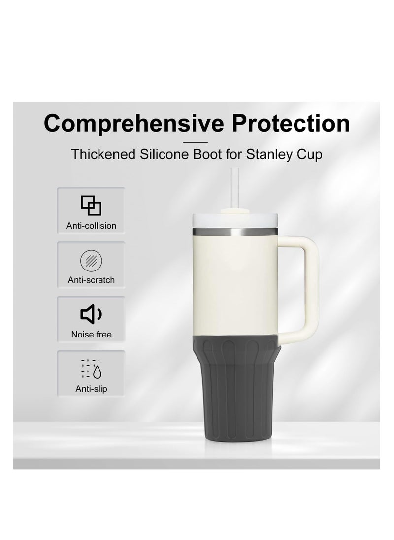SYOSI - Silicone Boot for Stanley Cup 40oz,Beige Boot Sleeve Cover Fit with Stanley H2.0 and Quencher Adventure Tumbler Accessories, Noise Reduction & Impact Protection, Anti-Slip Texture (Grey, 40 oz) - Image 1