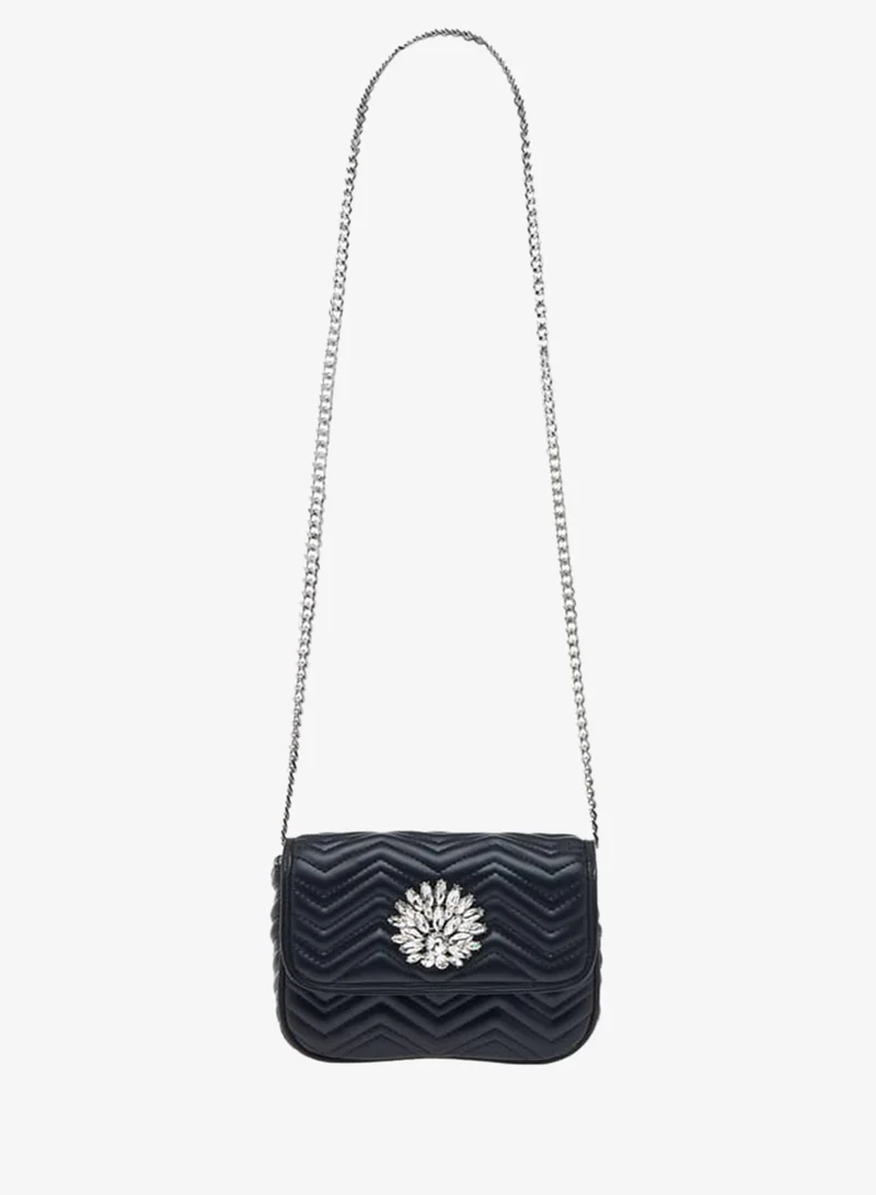 Paprika Women Embellished Crossbody Bag with Chain Strap and Flap Closure