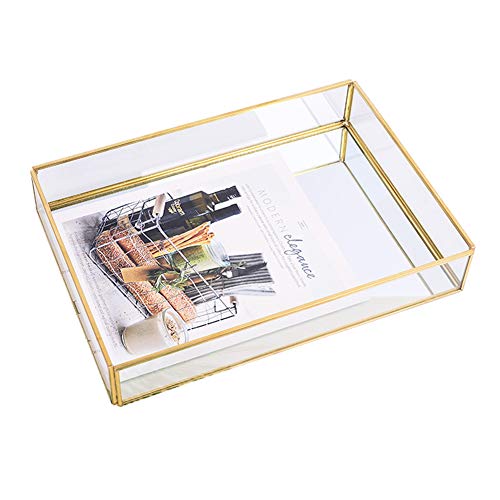 Sooyee Rectangle Mirror Decorative Tray, Gold can Hold Perfume, Jewelry, Cosmetics, Makeup, Magazine and More, for Vanity,Dresser,Bathroom,Bedroom(12”x8”) - Image 1