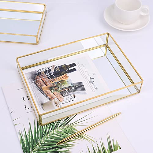 Sooyee Rectangle Mirror Decorative Tray, Gold can Hold Perfume, Jewelry, Cosmetics, Makeup, Magazine and More, for Vanity,Dresser,Bathroom,Bedroom(12”x8”) - Image 3