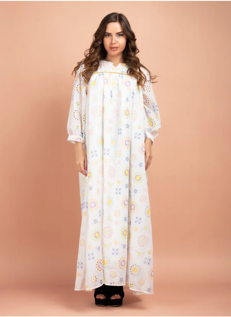 IKKXA Floral Embroidered Jalabiya CJ1015 Yellow