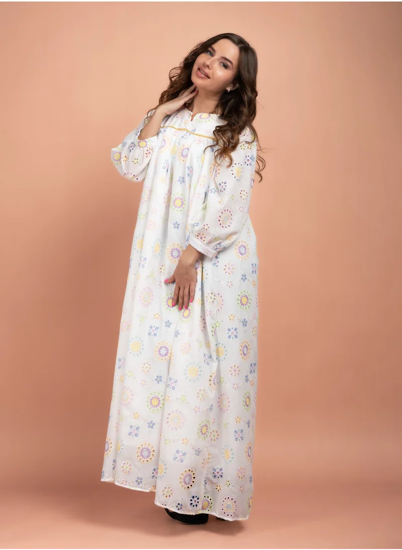 IKKXA Floral Embroidered Jalabiya CJ1015 Yellow