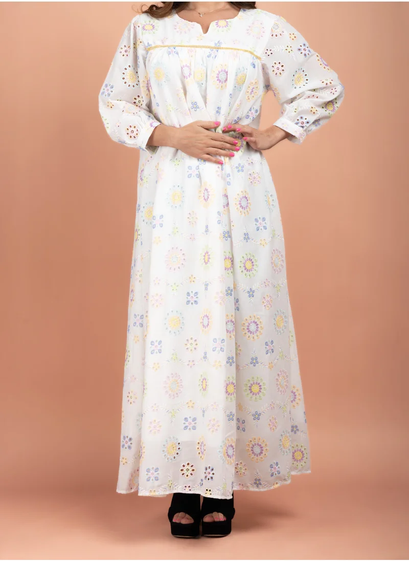 IKKXA Floral Embroidered Jalabiya CJ1015 Yellow