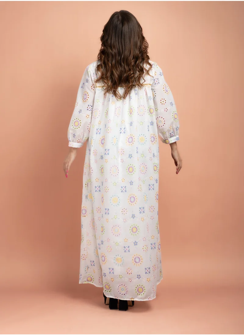 IKKXA Floral Embroidered Jalabiya CJ1015 Yellow