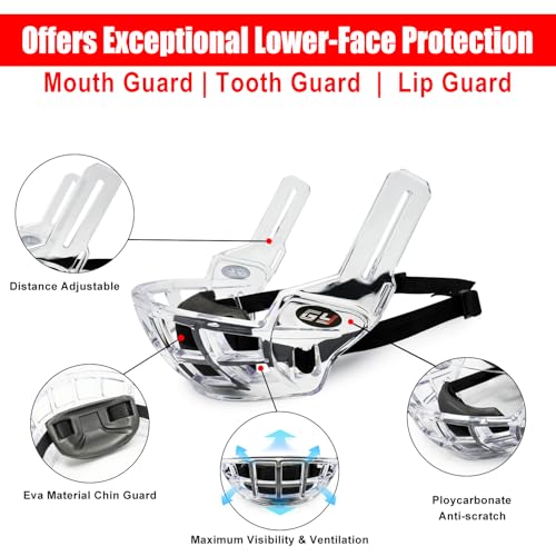GY Hockey Lower Face Shield Cage Adult Ice Hockey Half Cage Protects Lips TeethLightweight Breathable Includes Chin Cup Fits Most Helmets - Image 3