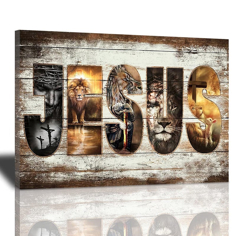 citari Amazing Jesus Pictures Canvas Poster Jesus Lion and Lamb Canvas Print God Bible Christian Religious Canvas Wall Art Decor Painting Christ Faith Prints Artwork Home Decor Framed for Bedroom Living Room - Image 1