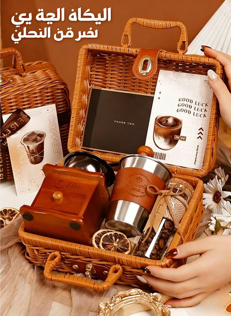 مجموعة هدية صانعة القهوة الفاخرة | صندوق هدية محمول باليد | مجموعة ملحقات تحضير القهوة باليد | هدية مثالية لعشاق القهوة، أعياد الميلاد، حفلات الزفاف وهدايا الحفلات - Image 1