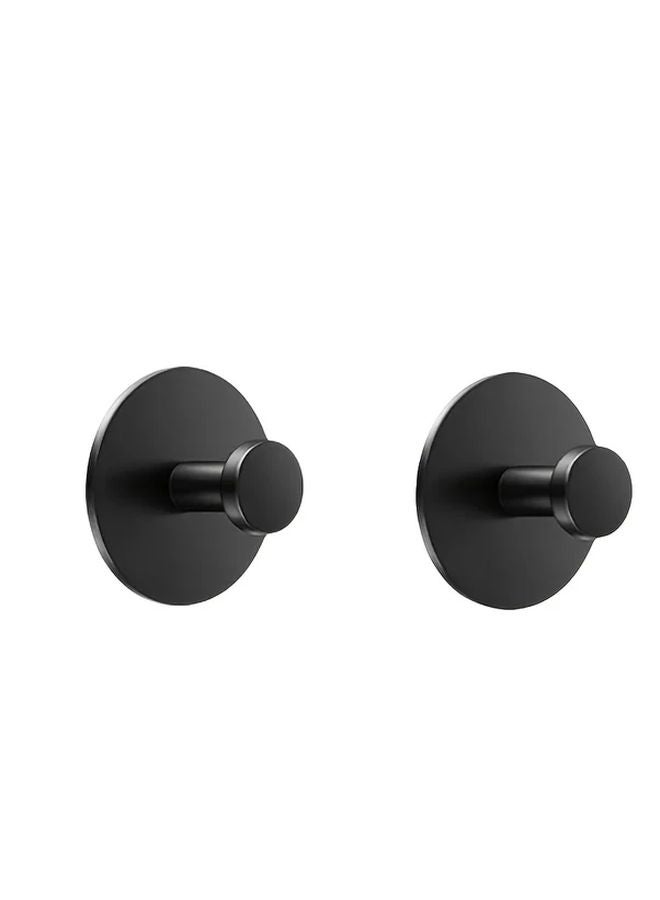 Black Adhesive Towel Hooks 2pcs Damage Free Stainless Steel Bathroom Kitchen - Image 1