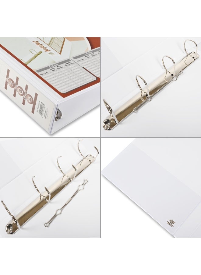 FIS Presentation Binder, A4 Size(210x297mm), 4[D]Ring Type, 40mm Ring Size, 2.25" Inches Spine with Clear PVC Pocket For Easy Insert Your Label Design, Packet of 2 Pieces, White Color-FSBD440DPB/2  - Image 5