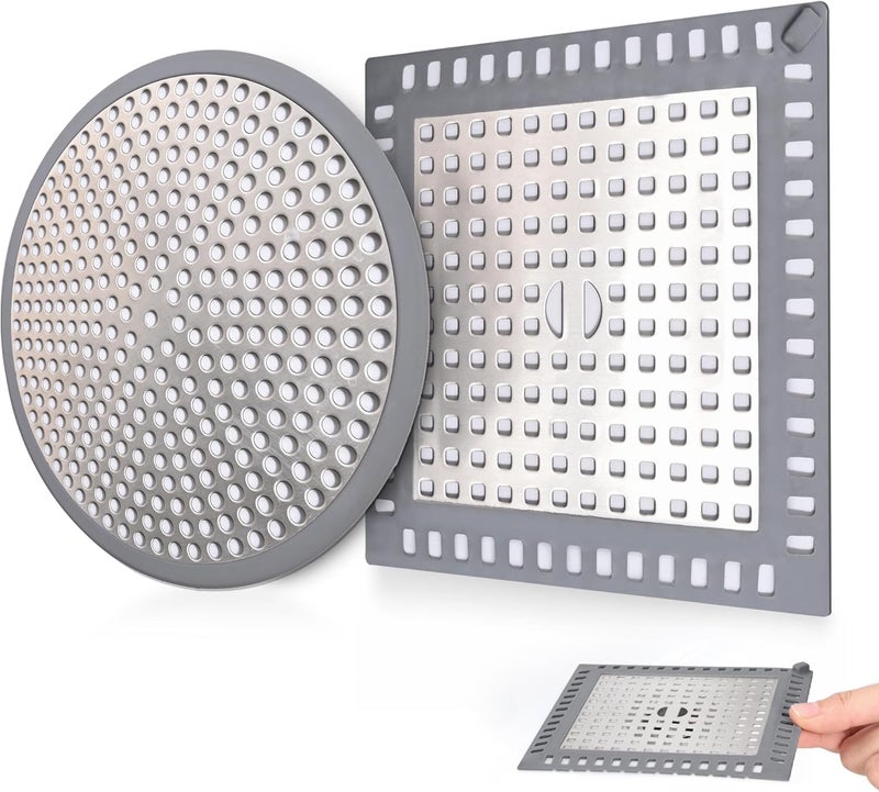 Cynn Select 2Pcs Shower Drain Hair Catcher, 4.72" Shower Drain Cover, All-in-One Universal Sink & Shower Drain Strainer, Easy Installation, Stainless Steel and Silicone Bathroom Accessories for Tub, Bathtub - Image 1