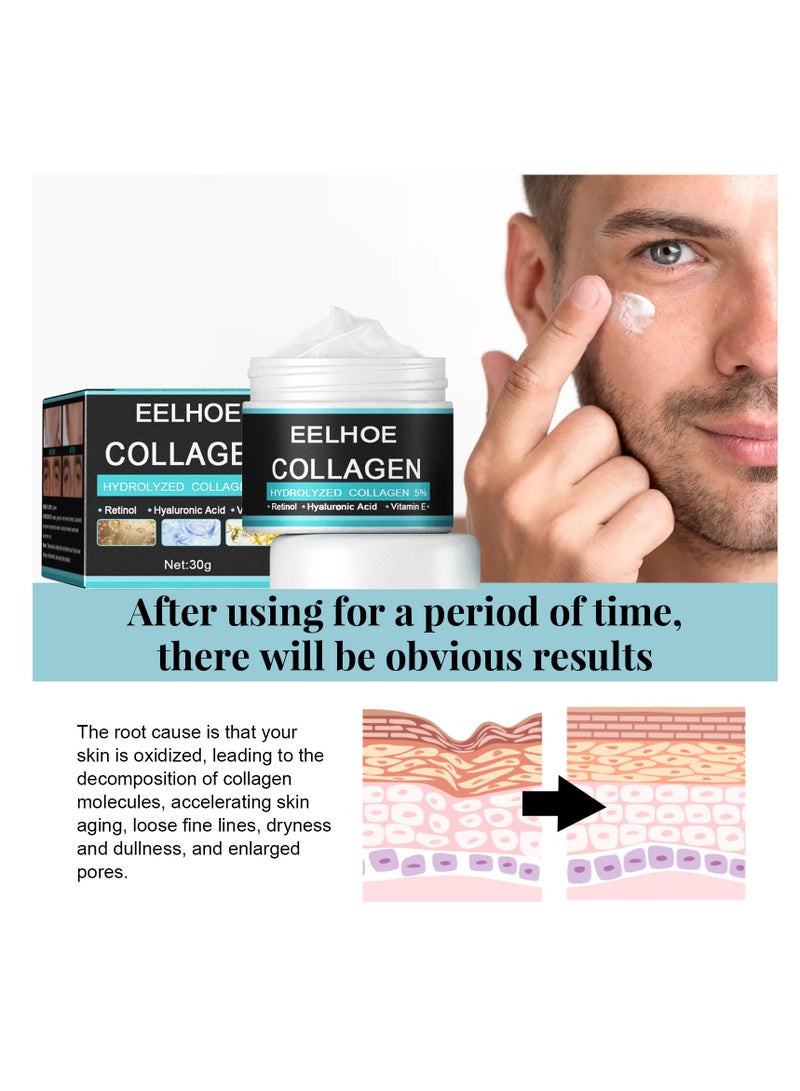 إيلهو كريم كوللاجن، كريم مضاد للشيخوخة للرجال يحتوي على 5% كوللاجن هيدروليزيد، ريتينول، حمض الهيالورونيك وفيتامين E، كريم مرطب بحمض الهيالورونيك، يقلل من ظهور التجاعيد والخطوط الدقيقة والجفاف على الوجه، مرطب ومبيض ومغذي - Image 4