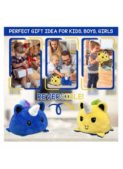 KASTWAVE Reversible Teddy Cat Plushie Toys Mood Plush Toys Stuffed Animal Lovely Plushies Gifts for Girls, Boys and Adults (Dark Blue & Yellow)  - Image 5