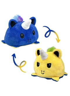KASTWAVE Reversible Teddy Cat Plushie Toys Mood Plush Toys Stuffed Animal Lovely Plushies Gifts for Girls, Boys and Adults (Dark Blue & Yellow)  - Image 1