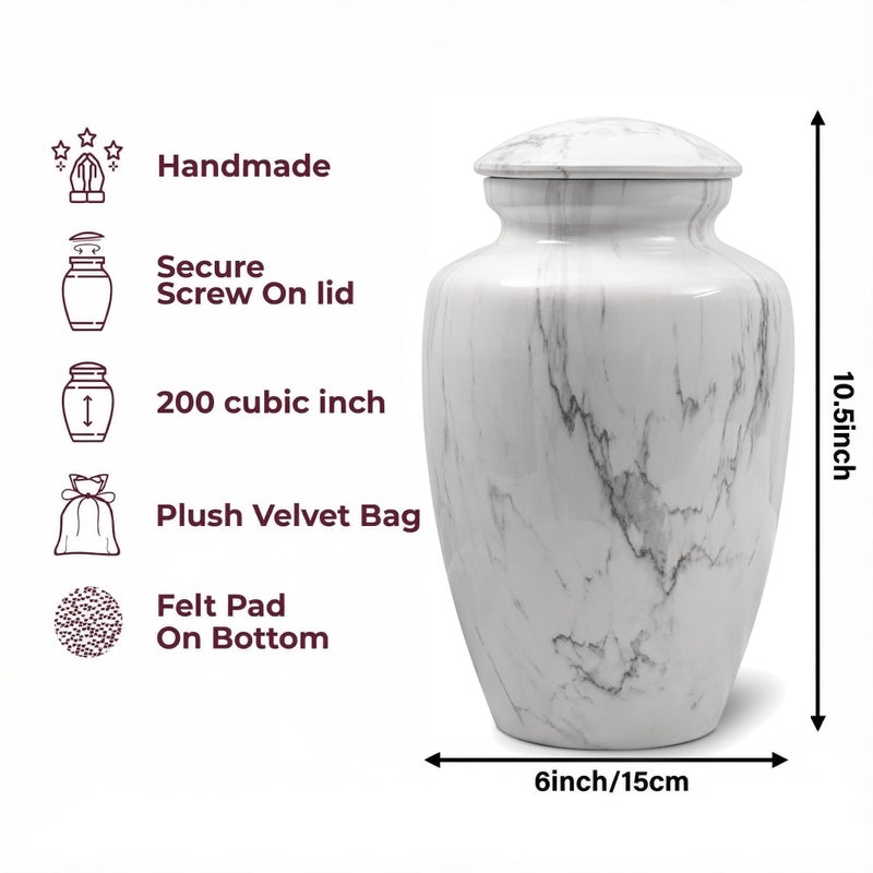 LINES ARTE White Marble Finish Urn for Ashes Adult Male Female,Large Cremation Urn for Human Ashes Men and Women,Memorial Urn for Dad/Father/Grandpa/Brother(Includes Velvet Bag) - Image 2