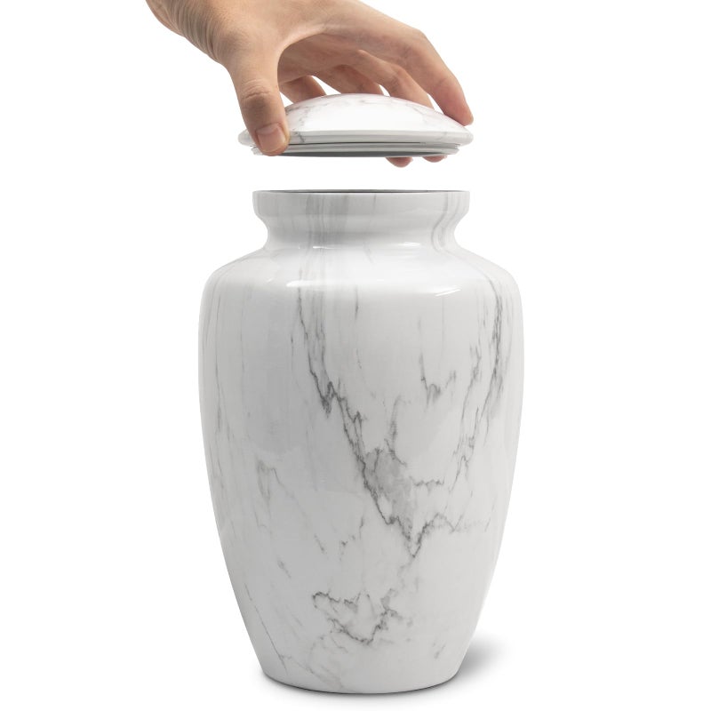 LINES ARTE White Marble Finish Urn for Ashes Adult Male Female,Large Cremation Urn for Human Ashes Men and Women,Memorial Urn for Dad/Father/Grandpa/Brother(Includes Velvet Bag) - Image 3