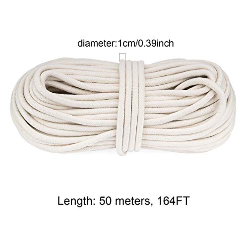 HOZEON 3/8 Inch x 164 Feet Natural Cotton Rope, White Heavy Duty Clothesline Cord Craft Knitting Thread String Wall Hanging Rope for Plant Mirror Garden DIY Decoration Hanger - Image 2