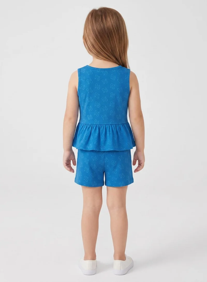 بيبي كلو Girls Blue Sleeveless Peplum Shorts Set