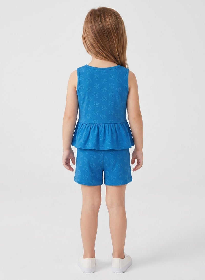 babyqlo Girls Blue Sleeveless Peplum Shorts Set - Image 2