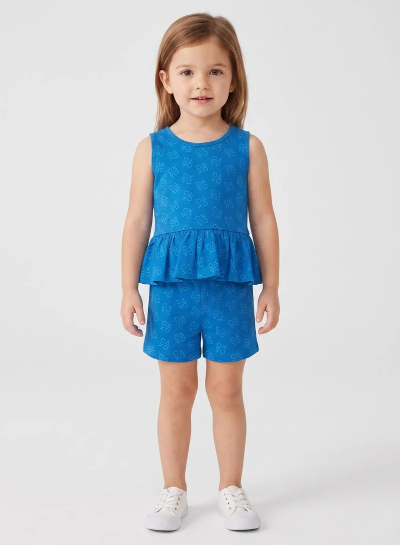 بيبي كلو Girls Blue Sleeveless Peplum Shorts Set
