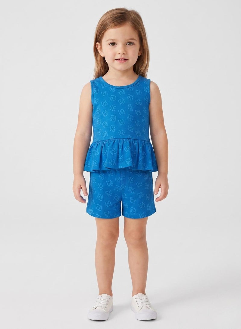 babyqlo Girls Blue Sleeveless Peplum Shorts Set - Image 1
