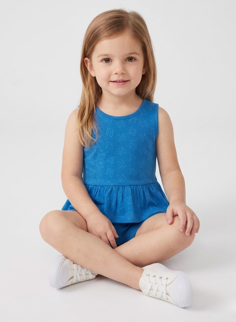 babyqlo Girls Blue Sleeveless Peplum Shorts Set - Image 4