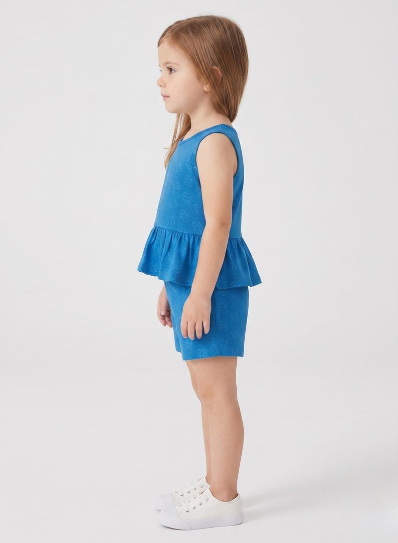 babyqlo Girls Blue Sleeveless Peplum Shorts Set - Image 3