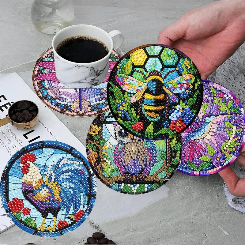 ijbnhd 8 Pack Diamond Art Coasters Kits, Animals Diamond Painting Coasters Kit, Animals Diamonds Art Non Slip Coaster Crafts Kits for Adults Gifts 4x4 inch (Cork Wooden Pad) - Image 4