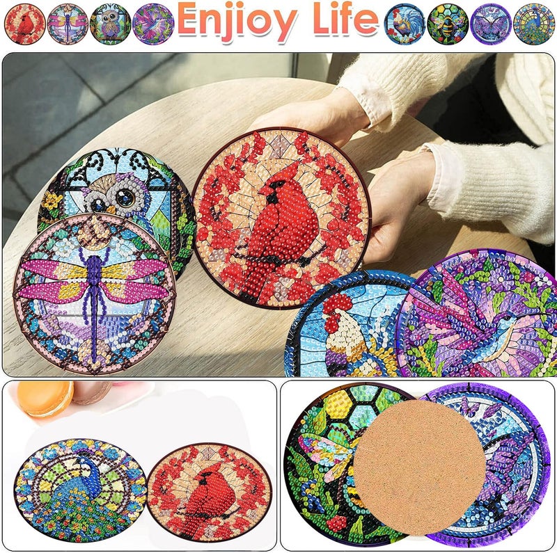 ijbnhd 8 Pack Diamond Art Coasters Kits, Animals Diamond Painting Coasters Kit, Animals Diamonds Art Non Slip Coaster Crafts Kits for Adults Gifts 4x4 inch (Cork Wooden Pad) - Image 2