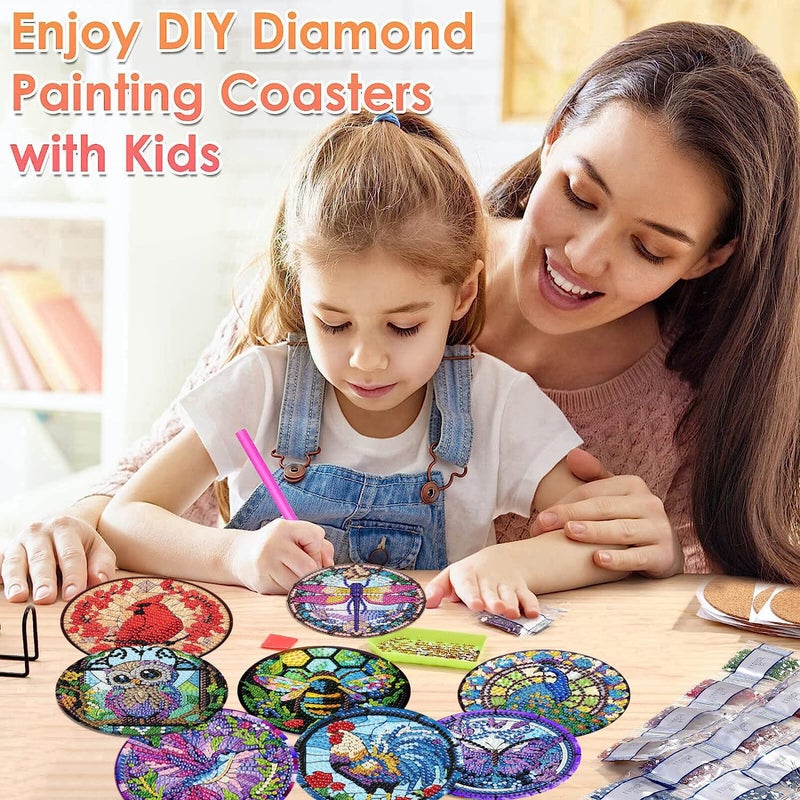 ijbnhd 8 Pack Diamond Art Coasters Kits, Animals Diamond Painting Coasters Kit, Animals Diamonds Art Non Slip Coaster Crafts Kits for Adults Gifts 4x4 inch (Cork Wooden Pad) - Image 5